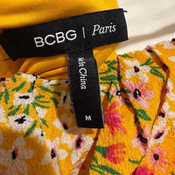 BCBG Paris Womens Dress MilkMaid Midi Mustard Size Medium Floral - Picture 5 of 8